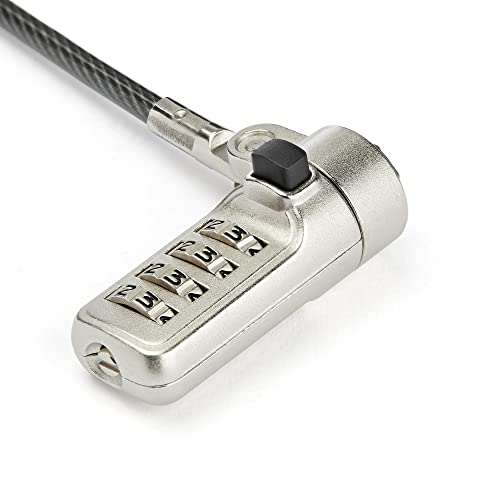 StarTech 6.6ft (2m) Laptop Cable Lock, Portable, TAA | 4-Digit Combination Laptop/Desktop Security Cable Lock for Wedge Slot Computers, Anti-Theft Vinyl-Coated Steel Combo - size: Nobel Wedge, style: Resettable Combination