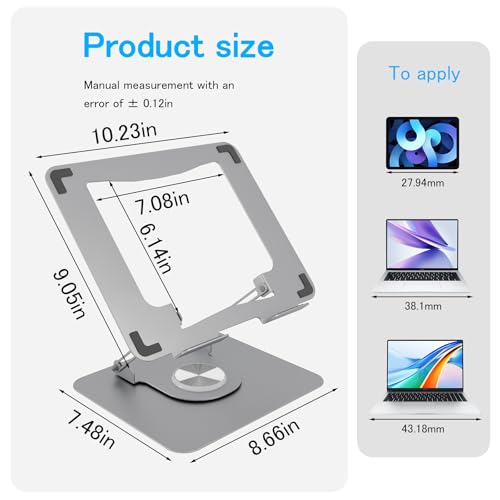 Adjustable Laptop Stand for Desk,Portable Laptop Holder with 360° Rotating Base,Ergonimic Foldable Laptop Riser, Compatible with MacBook Air/Pro,HP,Dell,Lenovo and All Laptops(10-17 inch),Silver Gray - color: Silver gray