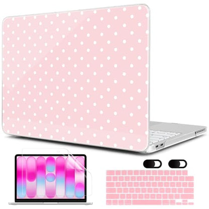 MEEgoodo 4-in-1 Printed Case for MacBook Neo 13 inch 2026 Release Model A3404, Laptop Hard Shell Cases with Keyboard Skin & Screen Protector & Webcam Covers, Pink & Polka Dots - color: Pink & Polka Dots