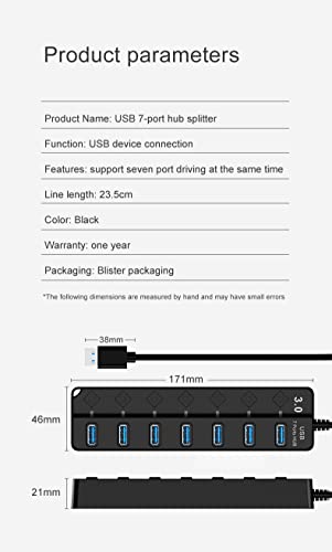 Tianle USB Hub, 7-Port USB 3.0 Ultra Slim Data Hub with Individual LED Power Switches Compatible with MacBook Air, iMac, Surface Pro, Laptop, USB Flash Drives, Mobile HDD - size: 7Port Switches