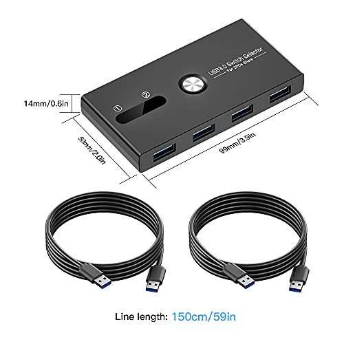 USB Switch, USB 3.0 Switcher 2 Computers Share 4 USB for PC Mouse Keyboard Printer Scanner, USB KVM Switch Selector Compatible with Windows, Mac, Linux - size: USB 3.0 SWITCH