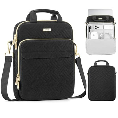 MoKo 13-14 Inch Puffy Laptop Sleeve Shoulder Bag Carrying Case with Handle | Fits Mac Air 13-inch M5, Mac Neo A18 Pro, Mac Pro 14-inch M5/M4/M3/M2/M1 and Surface 13.8-inch, Black - color: Black, size: 13.3-14 Inch