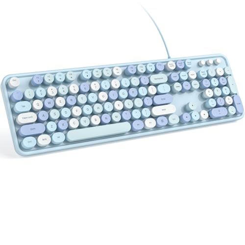 KNOWSQT Wired Computer Keyboard - Blue Colorful Retro Full Size Round Keycaps Plug and Play Typewriter Cute Keyboards for Windows, Laptop, PC, Desktop, Computer - color: Blue Colorful