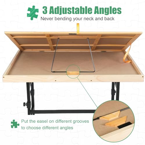 ALL4JIG 1500 Piece Puzzle Table with Legs, 24.53"x33.19"Adjustable Puzzle Table, 3-Tilting-Angle Portable Wooden Puzzle Board with 4 Drawers&Cover,Drafting&Laptop Table for Couch,for Lego Building