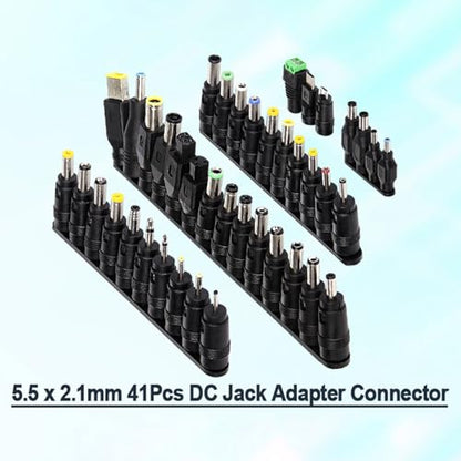 41PCS Power Adapter Tips DC5.5x2.1mm 5.5x2.5mm Connector Kits for Laptop Charger Supply Convert Plug Jacks Notebook Repair Accessories