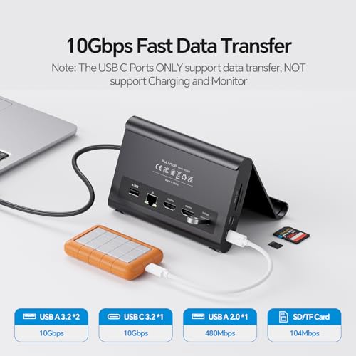 MacBook Docking Station Dual Monitor 4K@60Hz for MacBook Pro/Air M4/M5 | PULWTOP Macbook Pro Stand USB C Dock with 2 HDMI, Gigabit Ethernet, 3 USB 10Gbps, SD/TF, Audio, PD for Home & office, Black