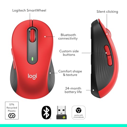 Logitech Signature M650 L Full Size Wireless Mouse Large Sized Hands - Red - color: Classic Red