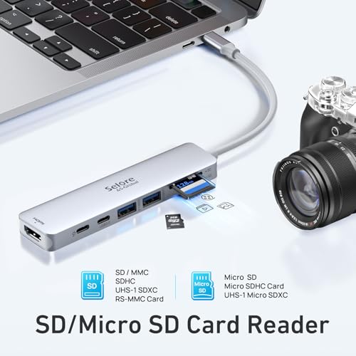 USB C Hub HDMI Adapter for MacBook Pro/Air, 7 in 1 USBC Dongle with HDMI, microSD/SD Card Reader, USB C Data Port,100W PD, and 2 USB 3.0 Compatible for MacBook Pro/Air, Dell XPS, Lenovo Thinkpad. - color: Silver