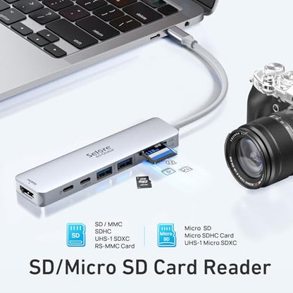 USB C Hub HDMI Adapter for MacBook Pro/Air, 7 in 1 USBC Dongle with HDMI, microSD/SD Card Reader, USB C Data Port,100W PD, and 2 USB 3.0 Compatible for MacBook Pro/Air, Dell XPS, Lenovo Thinkpad. - color: Silver