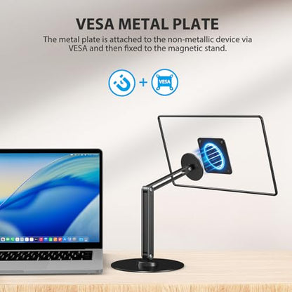 UPERFECT Magnetic VESA Stand, Adjustable Aluminum Arm for Portable Monitor | Magnetic Upgrade, 75×75mm VESA Mount, Adhesive Metal Plates, 360° Swivel Base, Supports 10–19" Screens Up to 4.4 lbs - size: 19"