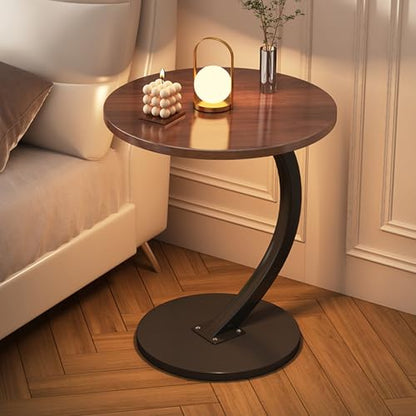 Round Side Tables Living Room Wood Carbon Steel Engineering Structure Sofa Side Table Space-Saving Side Tables Bedroom for Living Room Bedroom(Brown) - color: Brown
