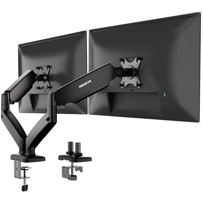 Mount-It! Dual Monitor Desk Mount, 13-32", 17.6 lbs Each | Two independent gas spring arms, full motion, VESA 75x75 & 100x100, C-clamp & grommet base.