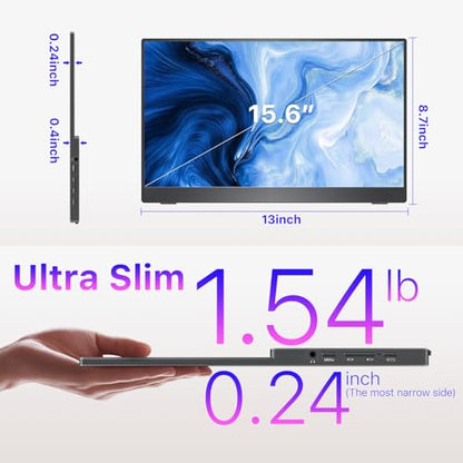 VisionOwl Portable Monitor for Laptop, IPS USB-C HDMI Travel Second Monitor for MacBook Pro Air, PC, PS5, Xbox, Portable Second Screen, Built-in Kickstand, Speakers, VESA Mountable, 15.6 Inch - size: 15.6 inch