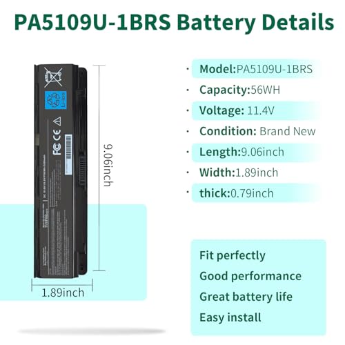 PA5109U-1BRS PABAS272 Battery for Toshiba Satellite S75-B C75 C75D-B C75D-C | C55 C75D-B7100 C75D-B7304 C75D-A7223 L75-B7150 L75D-A7284 S75-A7334 C55D-A5381 C55-A5135 C55-A5172 PA5110U-1BRS PA5108U-1BRS