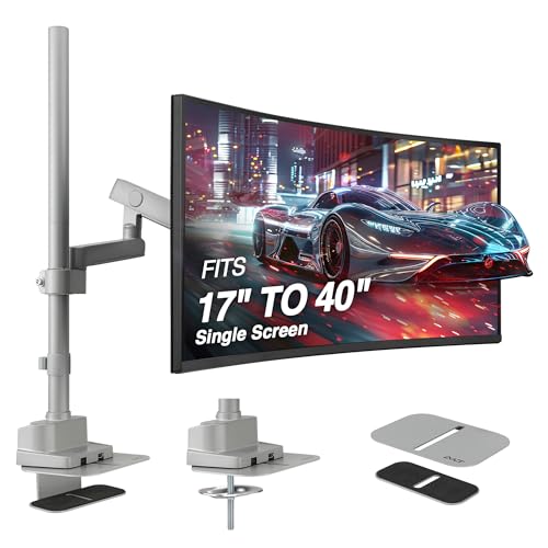 AVLT Single 40 Inch Monitor Arm Pole Top Mount with USB-C&A Ports - Gray | Supports 26.4 lbs (12kg), Ultrawide screen fit, VESA Compatible, Tilt, Swivel, Rotate, Ergonomic adjustable height, Durable - color: Gray-Monitor Arm