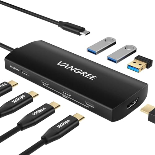 USB C Hub 8 in 1 Multiport Adapter, 3 USB 3.2 Gen 2 Ports with 10Gbps, 3 USB-A 3.0 5Gbps, 4K@60Hz HDMI, 100W PD, USBC Splitter for MacBook Pro, iPad Pro, Mac mini and More(Not Support USB-C Monitor) - color: Black