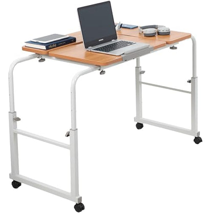 VIVO Mobile Over the Bed and Recliner Table, Tilting Laptop Tray with Height and Length Frame Adjustment, Ergonomic Overbed Kids and Adult Desk on Wheels, Light Wood, DESK-V202A - color: Light Wood
