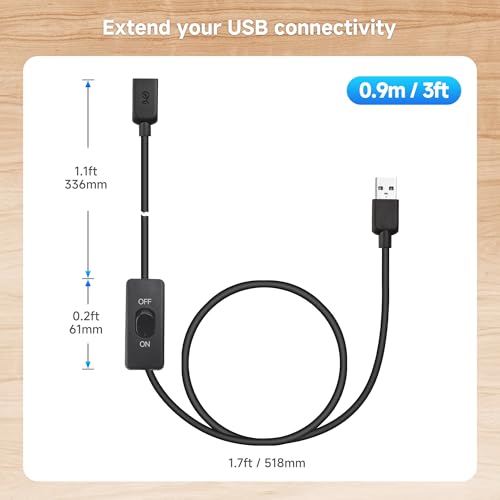 Cable Matters 2-Pack USB On Off Switch, USB Power Switch, 3ft | Supports Data and Power, USB-A Extension Cable with On/Off Switch - size: 3 ft