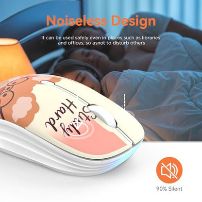 FMOUSE Cute Wireless Mouse, Bluetooth & 2.4GHz Dual Mode with USB Receiver, Silent Click, AA Battery Powered, for Students Kids Study School, Compatible with Laptop Mac iPad PC (Study Buddy Bear) - color: Study Buddy Bear