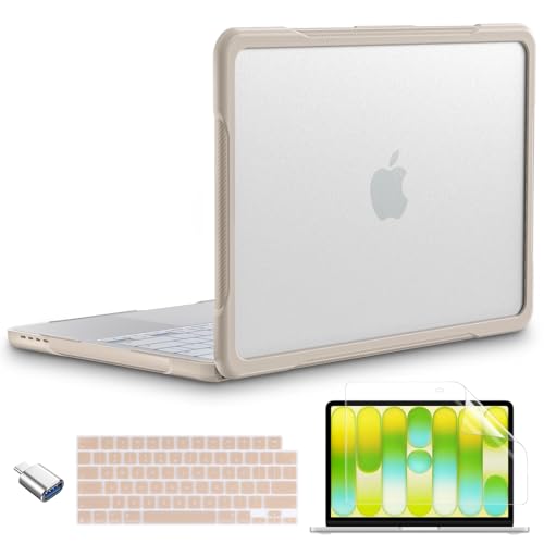 Batianda Ultimate Rugged Case for MacBook Neo 13 Inch 2026, Light Beige | Fits Model A3404, Shock-Absorbing TPU Bumper, Carbon Fiber Side Texture, Matte Rugged Shockproof Hybrid Protective Shell - color: Light Beige
