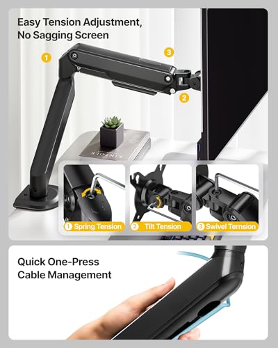 monTEK Single Monitor Arm Mount for 17-32 Inch Screens, Heavy Duty Steel Mechanical Spring Desk Monitor Stand, Full Motion Adjustable Monitor Arm with Clamp & Grommet, VESA 75/100, Holds up to 20lbs - size: Single Arm