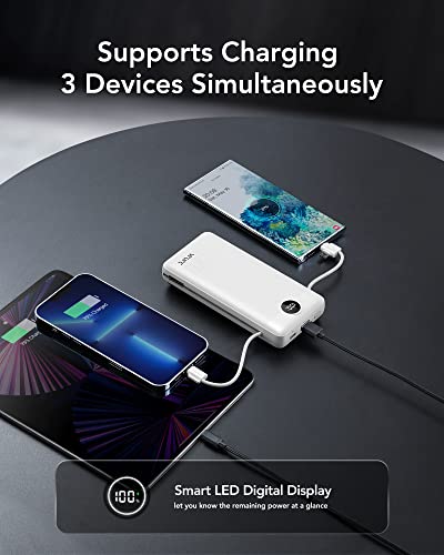 VRURC Power Bank 20000mAh, Fast Charging Portable Charger USB C,4 Output 2 Input Travel Essentials Charging Bank Equipped with LED Display,Built-in Wall Plug and Cables,Phone Charger Battery,White - color: White