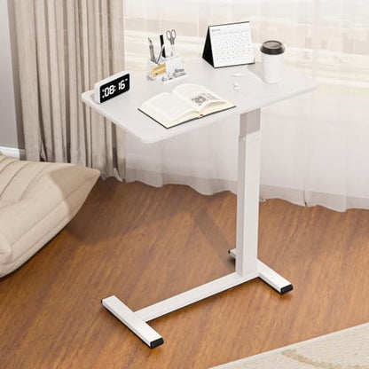 Ywin Medical Adjustable Overbed Bedside Table with Wheels, Rolling Standing Desk, Pneumatic Small Side Bed Table with Tray for Couch, Hospital, Home,Office Use (White) - color: White, size: 28''W X16''D