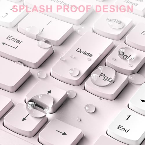 Wireless Keyboard and Mouse Combo, Full-Sized Quiet Wireless Keyboard and Adjustable DPI Mouse, 2.4GHz USB Receiver, Keyboard and Mouse for PC, Windows, Desktop, Laptop (Pink and White-B) - color: Pink and white-B