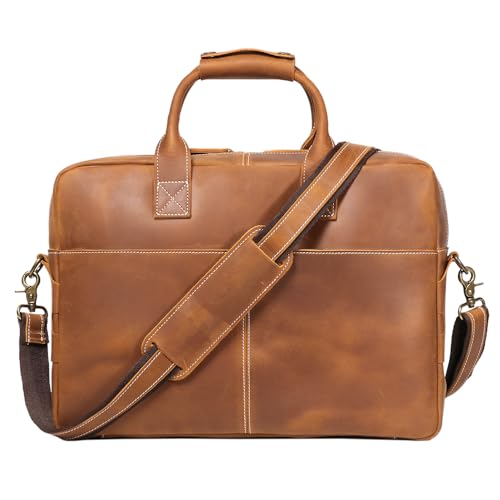 Leather Briefcase for Men 17Inch Laptop Messenger Bags Business Travel Handcrafted Laptop Bag with YKK Zipper Gift - color: B-brown
