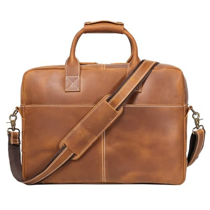Leather Briefcase for Men 17Inch Laptop Messenger Bags Business Travel Handcrafted Laptop Bag with YKK Zipper Gift - color: B-brown