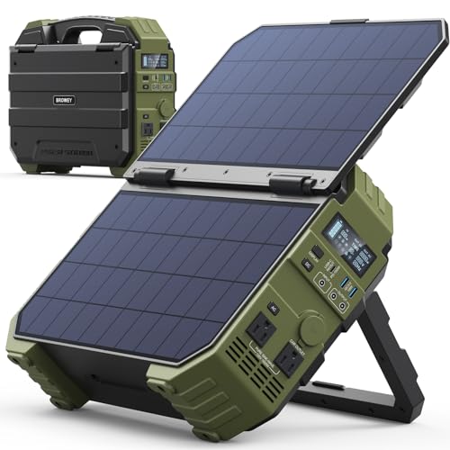 BROWEY 1600W (3200W Peak) Portable Power Station, 1024Wh LiFePO4 Battery with Built-in Solar Panel, 100W USB-C PD, Solar Generator for Camping, RV, Home Backup, Emergency - style: S1600 Green
