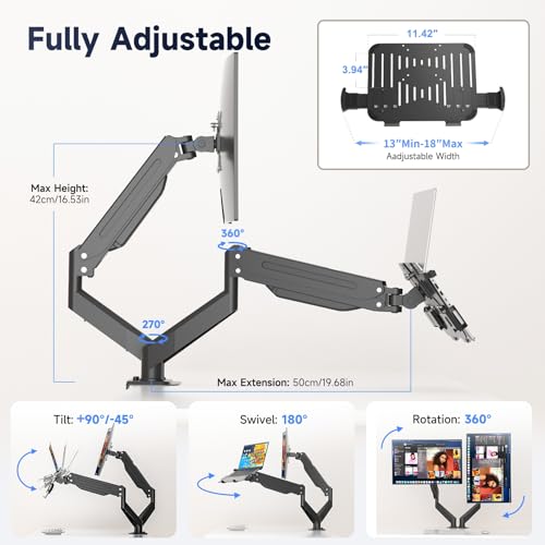 Suptek Monitor Laptop Mount Stand, 2 in 1 Function Dual Monitor Arms Desk Mount for 13"-18" Notebook and 17"-32" Monitor with Laptop Tray,Holds up to 22lbs - style: Laptop Monitor Mount