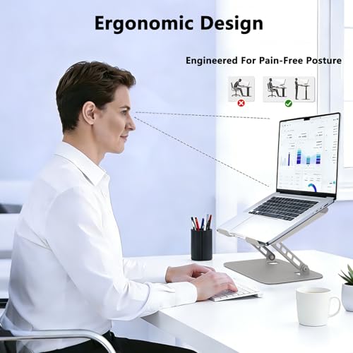 Adjustable Laptop Stand for Desk, Silvery | Ultra Stable Metal Base, Laptop Holder Riser, Fully Foldable, Easy to Storage & Carry, Fit for Laptop Under 18” - color: Silvery