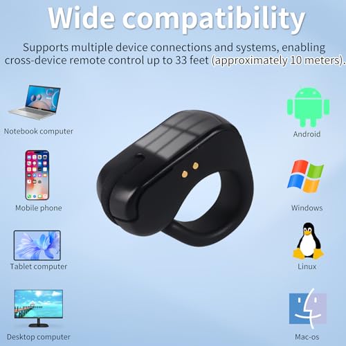 Mini Bluetooth Wireless Mouse Dual Mode Finger & Ring Touchpad Design, Rechargeable with Charging Case for PC, Laptops, Tablets & Smartphones – Ideal for Remote Control, Page Turning,Travel (Black) - color: Black