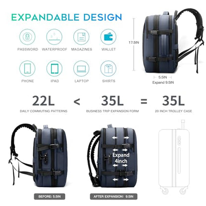 BANGE Backpack with Anti-Theft Vacuum Compression Travel Backpack,Expandable Backpacks with Pump for Airplanes - color: Blue