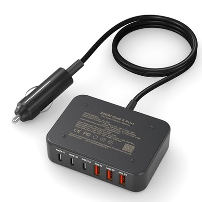 Multi Ports USB Laptop Car Charger, Fast Charge 200w PD3.0 Adapter Compatible with MacBook pro/Lenovo Thinkpad/Dell inspiron/Surface Pro/HP, Cell Phones Tablets and Other USB Devices