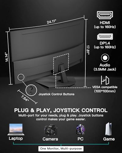 SANSUI 27 Inch Curved 160Hz Gaming Monitor 144Hz FHD 1080P Computer Monitor | 27” 1500R Curved PC Monitor, FPS/RTS, MPRT 1Ms, FreeSync, HDR, 4000:1, 110% sRGB, Low Blue Light, HDMI DP Ports for Gaming - size: 27.0001