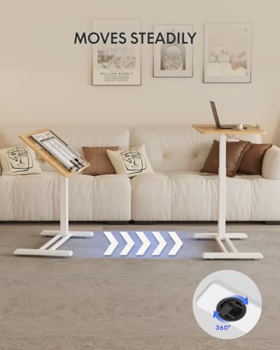 FLEXISPOT H7 PRO 90° Tiltable Mobile Overbed Table with Pneumatic Lift,28'' | Full foldable bedside table with adjustable desktop for laptop, Rolling Computer Cart and bed sofa.27.6" W x 15.7" D,Maple - color: Maple, size: 28x16