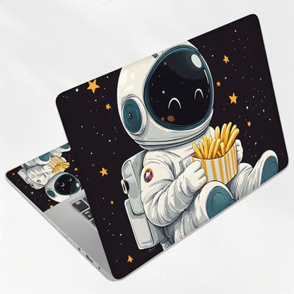Cute Astronaut Eating French Fries Universal Laptop Skin Sticker 3PCS, Protective Decal Trim-to-Fit 11.6" 13.3" 14" 15.6" Laptop Vinyl Cover, Removable Anti-Scratch Computer Decal Protector - color: Cute Astronaut Eating French Fries