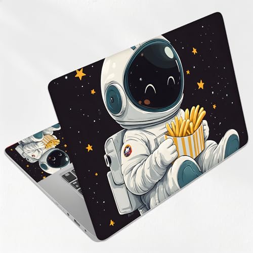 Cute Astronaut Eating French Fries Universal Laptop Skin Sticker 3PCS, Protective Decal Trim-to-Fit 11.6" 13.3" 14" 15.6" Laptop Vinyl Cover, Removable Anti-Scratch Computer Decal Protector - color: Cute Astronaut Eating French Fries