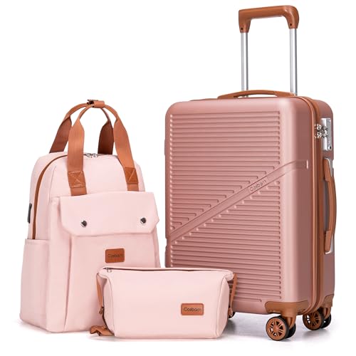 Cosbarn Carry On Luggage,3 Piece Suitcase Set,22x14x9 Airline Approved | Lightweight ABS Hardside Luggage, TSA-Approved Lock,Suitcases with 360° Spinner Wheels,20Inch,Matching Backpack,For Men&Women - color: RoseGold, style: Carry on Luggage With Backpack