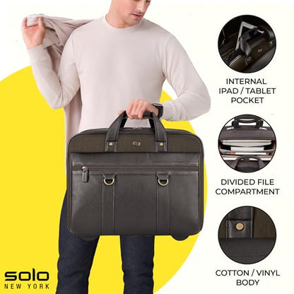 Solo New York Rolling Case with Wheels - Roller Laptop Bag for Travel, Wheeled Briefcase for Women & Men- MacDougal, Espresso