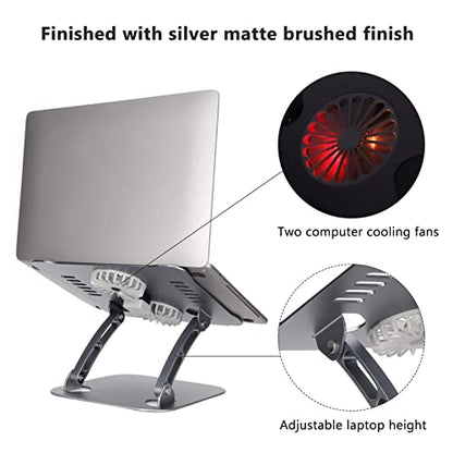 Diyeeni Laptop Stand with 2 Cooling Fans, Aluminum Computer Riser Ergonomic Foldable Height Laptop Elevator for Desk, Compatible with 10-17.3in Laptops, Sturdy Portable (Space Gray) - color: Space Gray