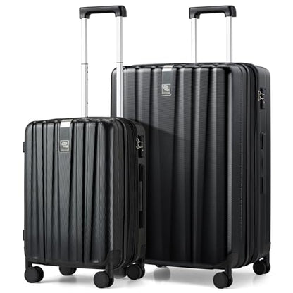Hanke Expandable Hard Shell Luggage Sets 2 piece Carry on Luggage with Wheels Suitcases Lightweight Checked Travel Luggage Rolling Large Suitcase Travel Luggage Bag Woman Men 20/29 Inch(Jet Black) - color: Jet Black, size: Expandable 2 piece Set（20/29）
