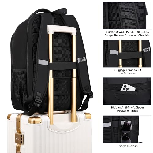 CAFELE Laptop Backpack, 17.3 Inch, Water-Repellent, USB Charging Port, for Business Travel School (Black, 17.3 inches) - color: Black