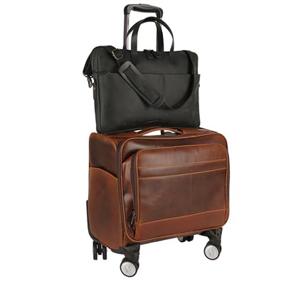 KomalC Leather Laptop Sleeve 15.5" with Trolley Strap, Fits up to 16" Laptop, Slim Office Bag with Shoulder Strap - color: Black