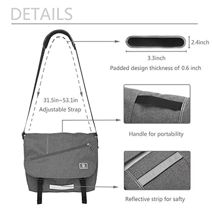 OIWAS 14" Laptop Messenger Bag for Men, Water-Resistant Crossbody Bag, Grey | Padded laptop sleeve; built-in bottle holder & reflective safety strips; spacious shoulder bag for daily commute, travel - color: 14 Inch-grey