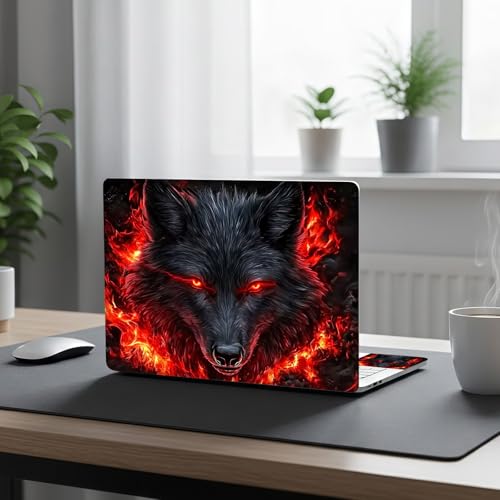 Aesthetic Laptop Skin Cover,12-15.6 Inch Universal Vinyl Sticker Decal,Waterproof Scratch-Resistant Notebook Wrap,Removable Residue-Free Protector,Fiery Wolf Dark - color: Fiery Wolf Dark