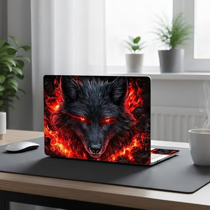 Aesthetic Laptop Skin Cover,12-15.6 Inch Universal Vinyl Sticker Decal,Waterproof Scratch-Resistant Notebook Wrap,Removable Residue-Free Protector,Fiery Wolf Dark - color: Fiery Wolf Dark