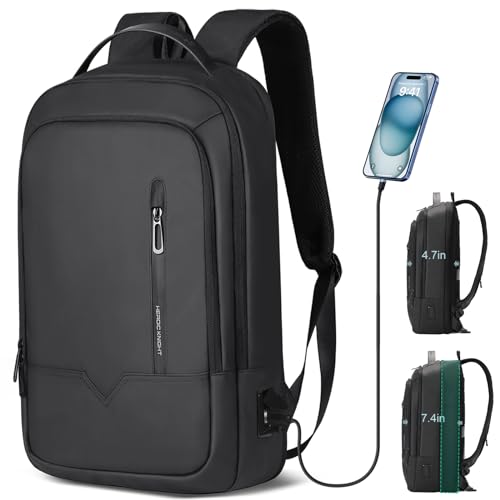 hk Expandable Backpack for Men Smart Business Backpack for 15.6 Inch Laptop | with USB Charging Port WaterResistant Antitheft Lightweight Computer Laptop Bag for Office College Commute Travel Work - color: Black